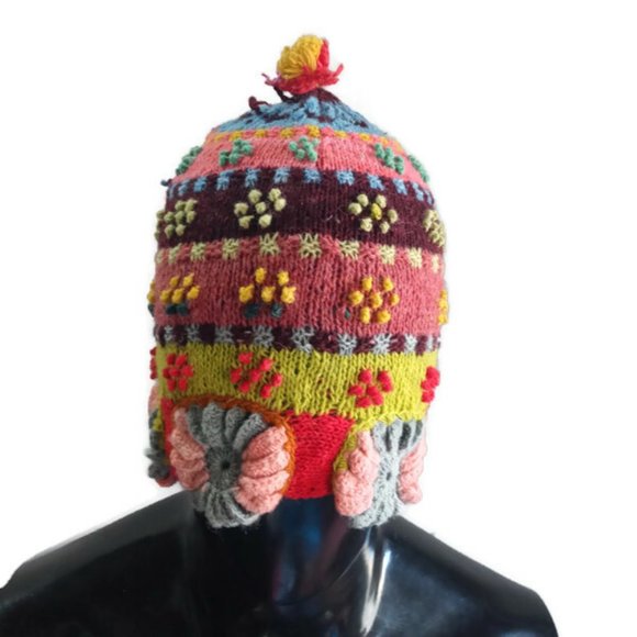 Set of Chullo with Multicolor Wool Gloves Hand Knitted Winter Warm main image 4
